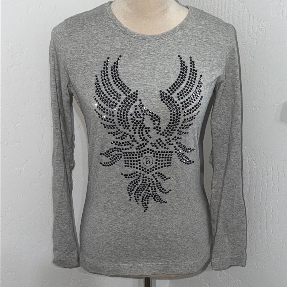 Bogner Gray Long Sleeve Top with Black Sequins Size 8, but fits US size 4-6